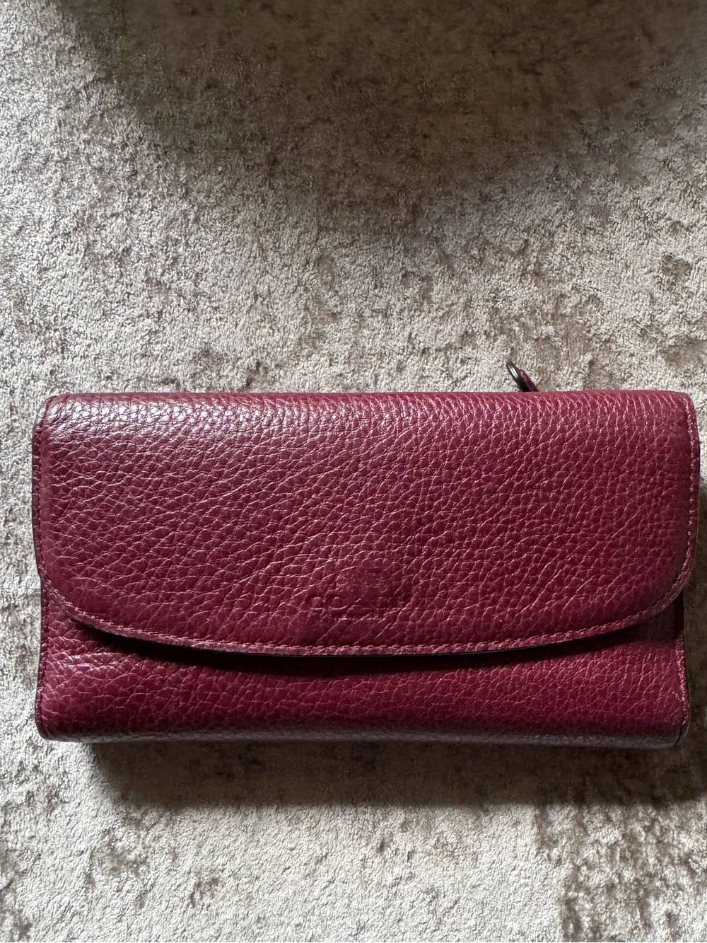 Coach Pebbled Leather Fold-Over Wallet- Burgundy